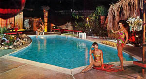 Tiki styled backyard with pool